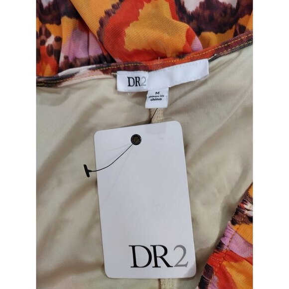 Colorful printed peplum top with puff sleeves, size M, DR2, polyester blend. - Picture 3 of 8